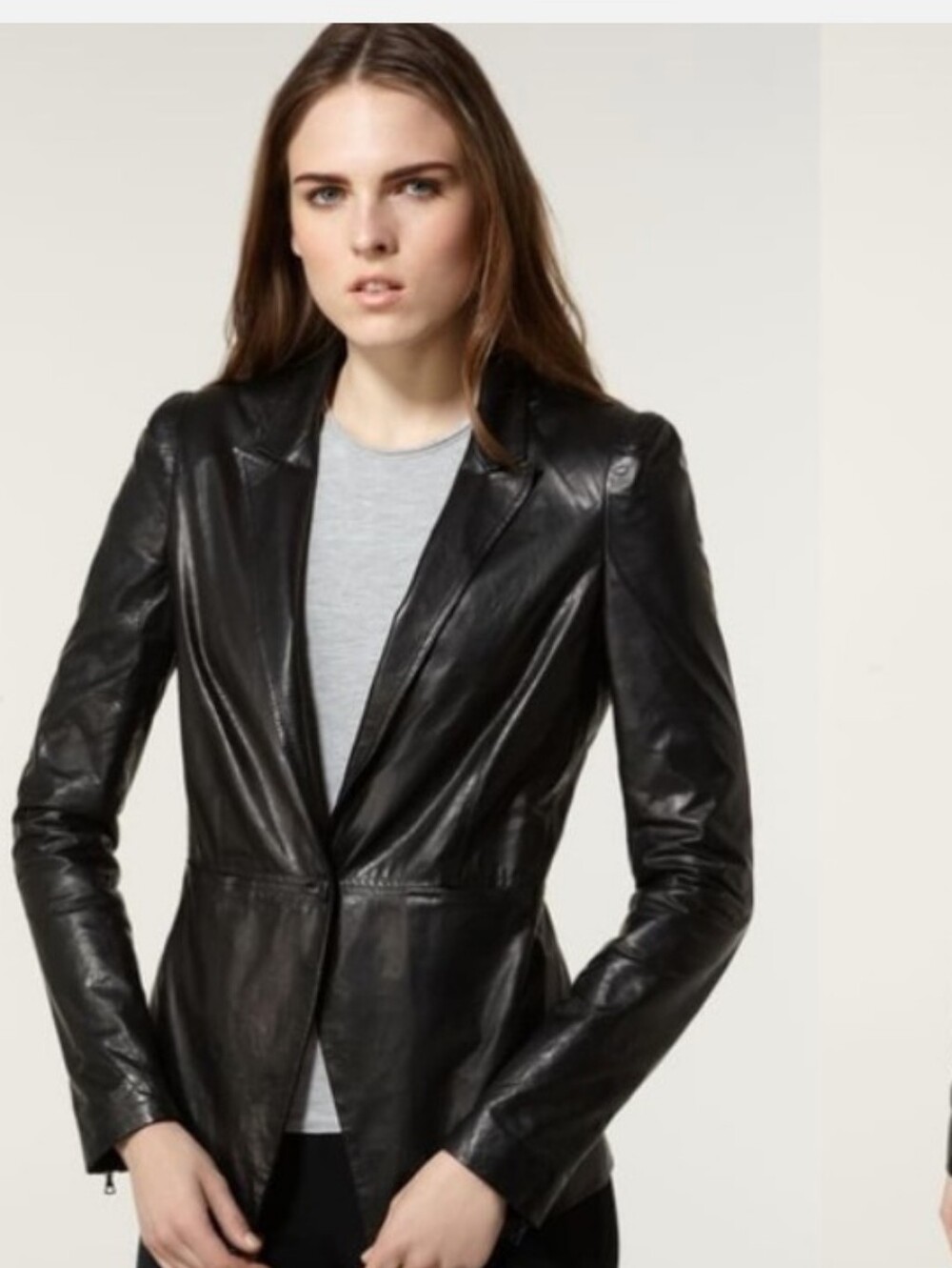 Elizabeth and James Luxurious Lambskin Leather One Button Black $795 Jacket Sz 2